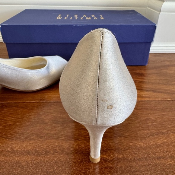 Stuart Weitzman Polly Platinum Peep Toe Party Heels - Picture 5 of 6